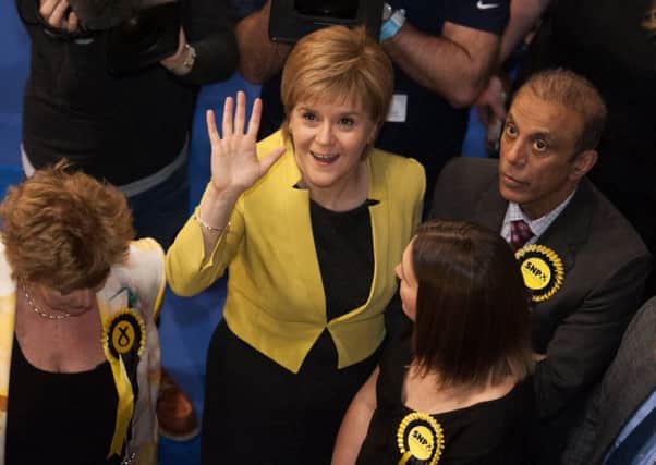 Sturgeon at the count for Glasgow City Council at the Emirates Arena on Friday. Picture: John Devlin