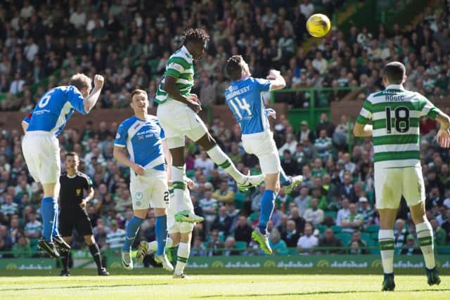 Dedryck Boyata heads in Celtic's second. Pic: SNS/Craig Williamson