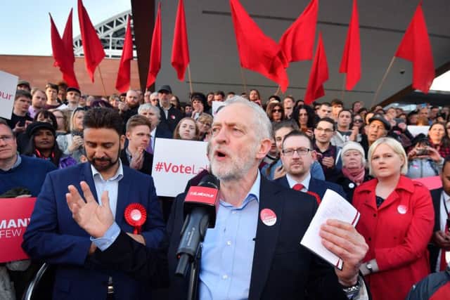 Labour party leader Jeremy Corbyn visited Manchester hours after Labour's Andy Burnham won the Greater Manchester mayoral election. Picture: AP