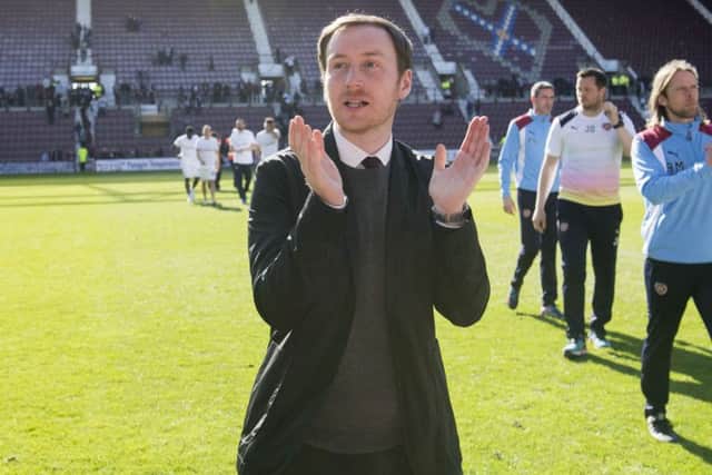 Hearts manager Ian Cathro at full-time after his side's defeat by Aberdeen at Tynecastle. Picture: SNS