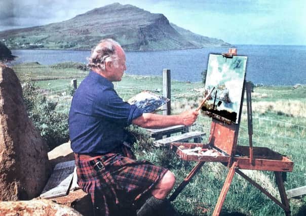 Vice Admiral Sir Roddy Macdonald, World War II veteran, painter and Chief of the Skye Highland Games, pictured 'in action' outside his studio at Braes, Isle of Skye.