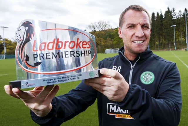 Celtic manager Brendan Rodgers with the Ladbrokes Premiership Manager of the Month award.