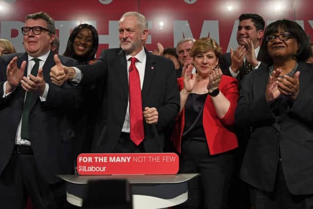 The Labour party continues to be divded over the leadership of Leader Jeremy Corbyn (C). Picture: Paul Ellis/AFP/Getty Images