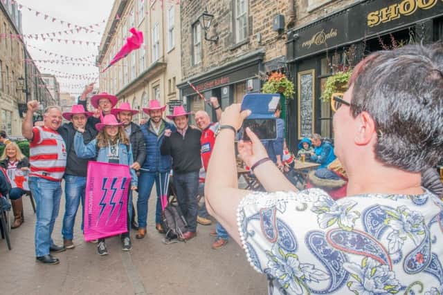 Gloucester and Stade Francais supporters gather before the match at Murrayfield. Picture: Ian Georgeson/JP Resell