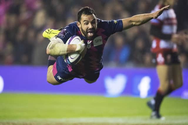 Geoffrey Doumayrou scores Stade's third try against Gloucester in the European Challenge Cup final at BT Murrayfield. Picture: SNS/SRU