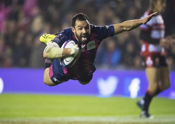 Geoffrey Doumayrou scores Stade's third try against Gloucester in the European Challenge Cup final at BT Murrayfield. Picture: SNS/SRU