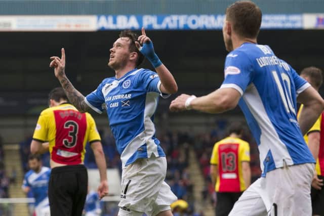 St Johnstone's Danny Swanson celebrates the goal which sent St Johnstone into Europe. Pic: SNS/Kenny Smith