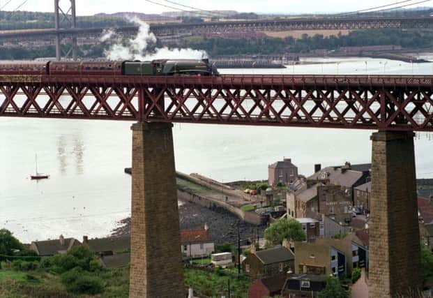 The Festival Flyer crosses the Forth Bridge at North Queensferry in August 1992. Picture: Ian Rutherford/TSPL