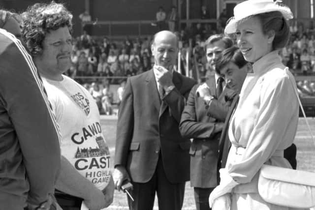 Hamish Davidson meets Princess Anne at a strongmen event in Glenrothes, 1984.