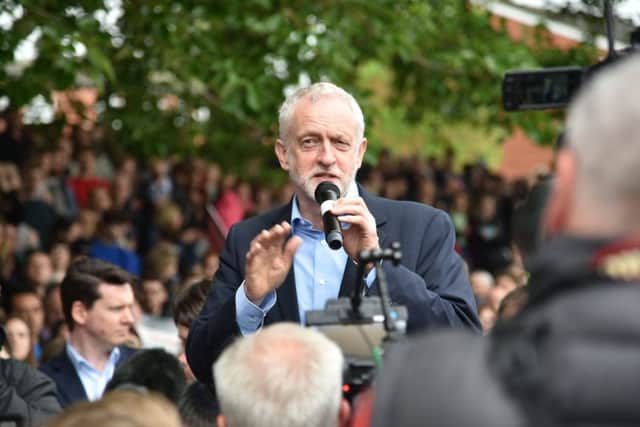 Jeremy Corbyn addresses a crowd in Leeds. Picture: SWNS