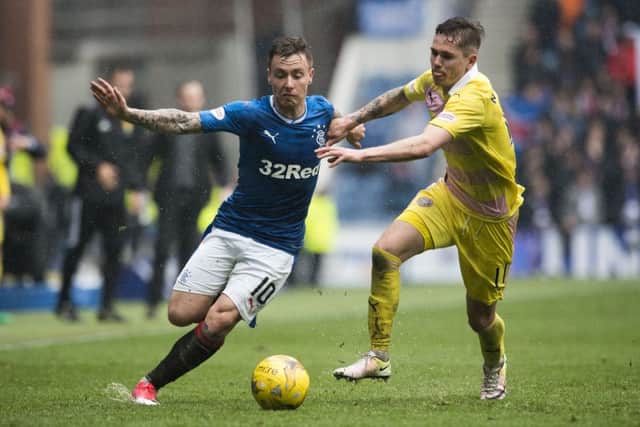 Barrie McKay battles with Hearts' Sam Nicholson. Pic: SNS/Craig Williamson