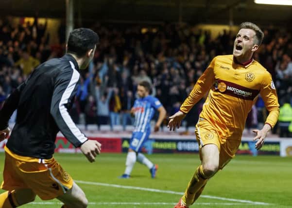Motherwell's Elliot Frear celebrates his goal to make it 3-1 against Kilmarnock. Picture: Roddy Scott/SNS