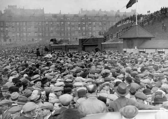 A sea of humanity attempts to enter Hampden Park for the 1937 Home Championships tie between Scotland and England. The attendance of 149,415 is a European record for an international match. Picture: Contributed.