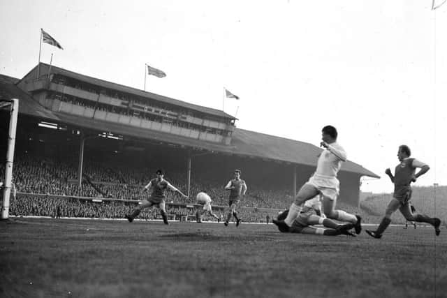 European Cup at Hampden 18th May 1960. 
Real Madrid v Eintracht Frankfurt. 
Ferenc Puskas scores from an acute angle to make the score 3-1. Attendance: 127,621. Picture: TSPL