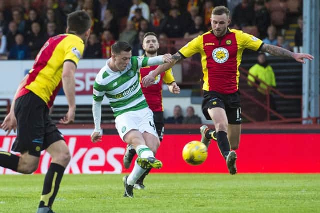 Celtic's Callum McGregor fires home the fourth goal against Partick Thistle. Picture: Alan Harvey/SNS