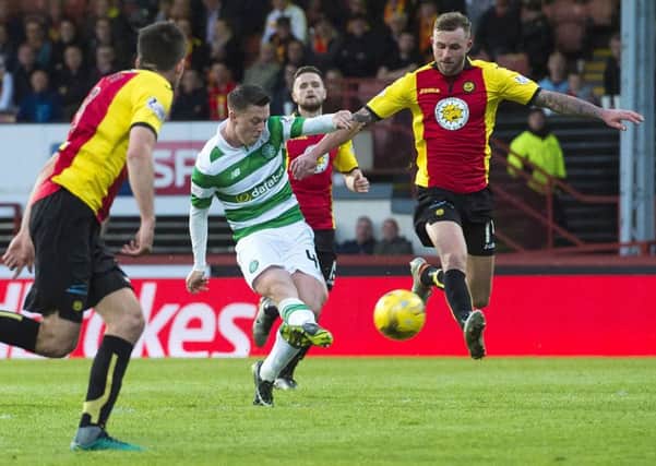 Celtic's Callum McGregor fires home the fourth goal against Partick Thistle. Picture: Alan Harvey/SNS