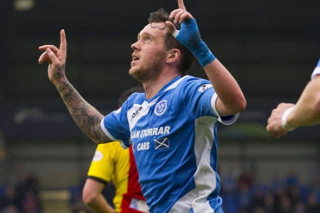 Danny Swanson celebrates scoring what proved to be the winning goal against Partick Thistle on Saturday. Picture: Kenny Smith/SNS