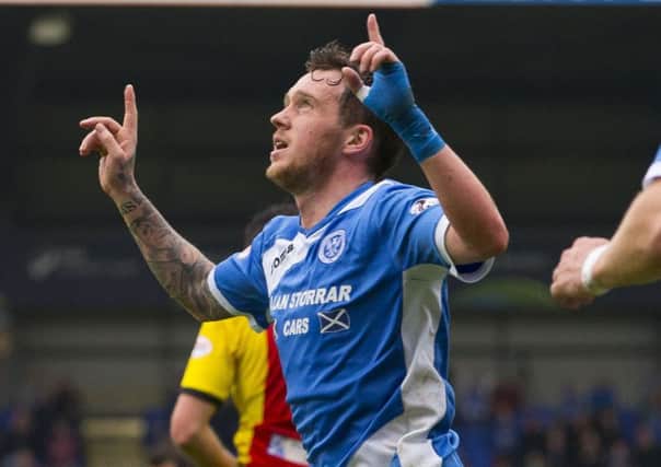 Danny Swanson celebrates scoring what proved to be the winning goal against Partick Thistle on Saturday. Picture: Kenny Smith/SNS