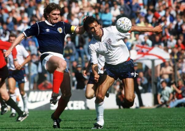 England's Mark Hateley, right, in action against Roy Aitken of Scotland at Hampden in 1987. Picture: Colorsport/REX/Shutterstock