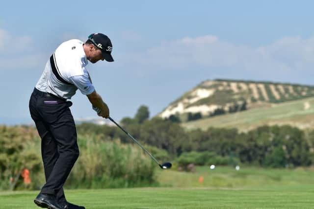 Michael Hoey tees off during the first round of the Rocco Forte Open in Sciacca, Italy. The Northern Irishman carded a 61. Picture: Stuart Franklin/Getty