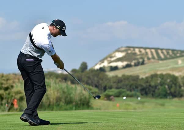 Michael Hoey tees off during the first round of the Rocco Forte Open in Sciacca, Italy. The Northern Irishman carded a 61. Picture: Stuart Franklin/Getty