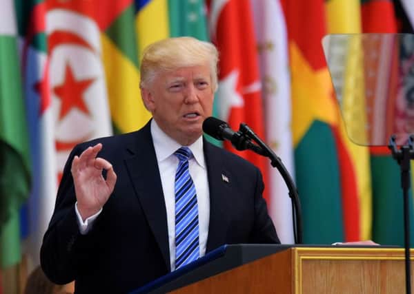 United States President Donald Trump addresses the Arabic-Islamic American summit in Riyadh yesterday. Picture: Getty