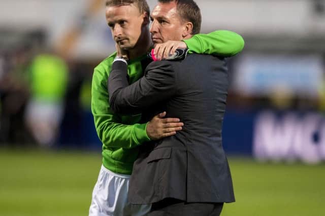 Leigh Griffiths embraces Brendan Rodgers at full time. Pic: SNS/Alan Harvey