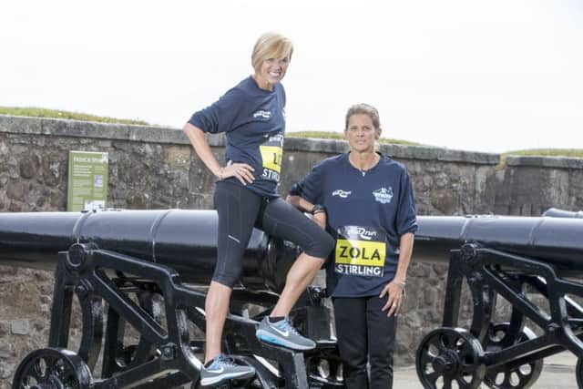 Liz McColgan-Nuttall and Zola Budd-Pieterse at Stirling Castle ahead of the Stirling Marathon. Picture: Jeff Holmes