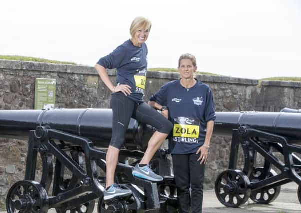 Liz McColgan-Nuttall and Zola Budd-Pieterse at Stirling Castle ahead of the Stirling Marathon. Picture: Jeff Holmes