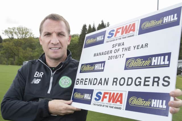 Celtic boss Brendan Rodgers has been named the Scottish Football Writers' manager of the year. Picture: Steve Welsh