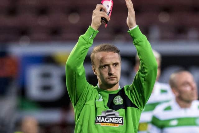 Celtic's Leigh Griffiths applauds the fans after the 5-0 win over Partick Thistle. Picture: Alan Harvey/SNS