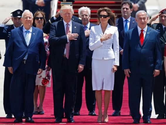 President Donald Trump visits the Western Wall, Monday, May 22, 2017, in Jerusalem. (AP Photo/Evan Vucci)