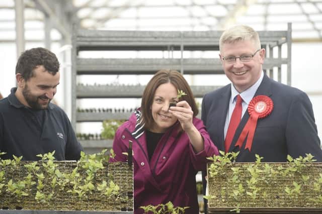 Scottish Labour Leader Kezia Dugdale visits Alba Trees in East Lothian with candidate Martin Whitfield. Picture: Greg Macvean