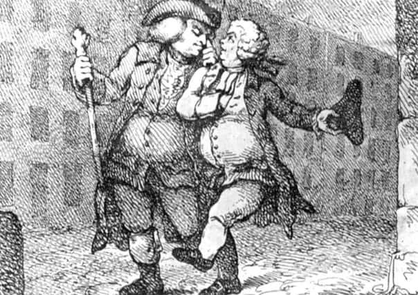 Dr  Samuel Johnson and James Boswell merrily walk down the Royal Mile in Edinburgh. PIC: Contributed.