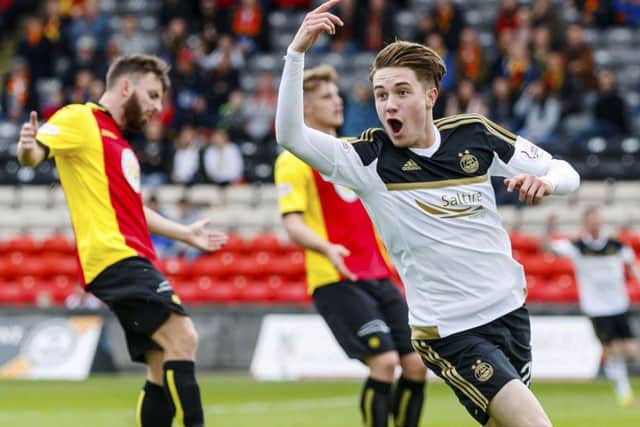 Aberdeen's Scott Wright celebrates one of his three goals against Partick Thistle. Picture: SNS
