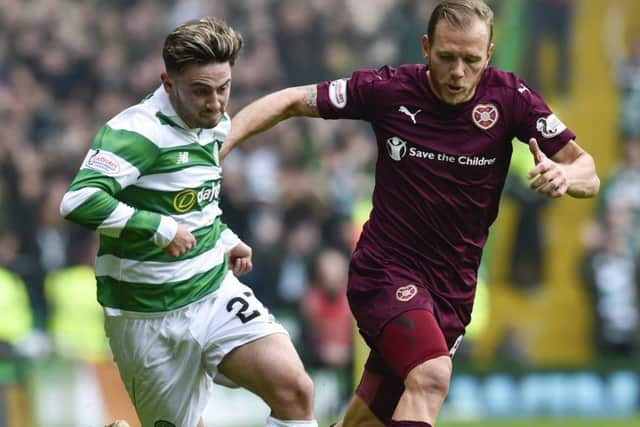 Partick Roberts, left, helped Celtic defeat Hearts on the final day of the Ladbrokes Premiership season. Picture: SNS