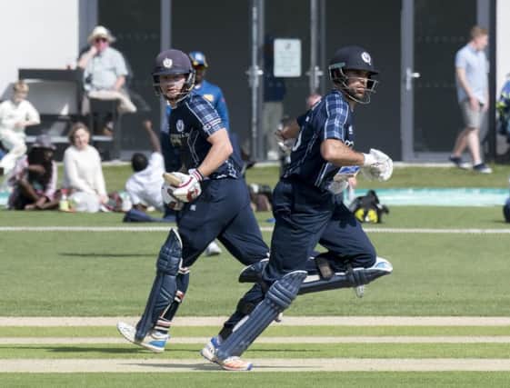 Cricket Scotland - Scotland V Sri Lanka at Kent County cricket ground at Benkenham, in the first of two matches this week, on Sunday (today) and Tuesday - picture shows Matty Cross (left) and Kyle Coetzer making runs - the opening pair both put on 50Ã¢Â¬"s by the 20th over - picture by Donald MacLeod - 21.05.2017 - 07702 319 738 - clanmacleod@btinternet.com - www.donald-macleod.com