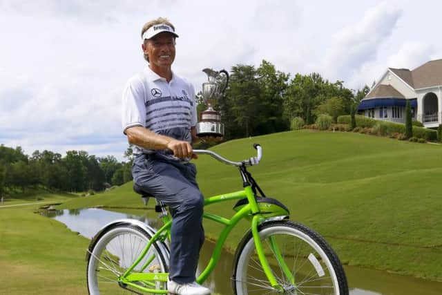 Bernhard Langer celebrates his successful title defence in the Regions Tradition in Birmingham, Alabama.  Picture: Butch Dill