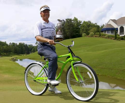 Bernhard Langer celebrates his successful title defence in the Regions Tradition in Birmingham, Alabama.  Picture: Butch Dill