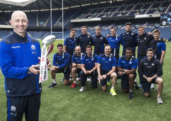 Calum MacRae and his players arrive back at Murrayfield following their victory in the London Sevens. Picture: SNS.