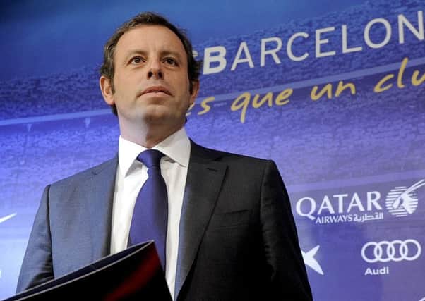 Barcelona's football club former president Sandro Rosell arriving for a press conference to announce his resignation following an extraordinary board meeting at the club offices in Barcelona. 
Picture: Getty