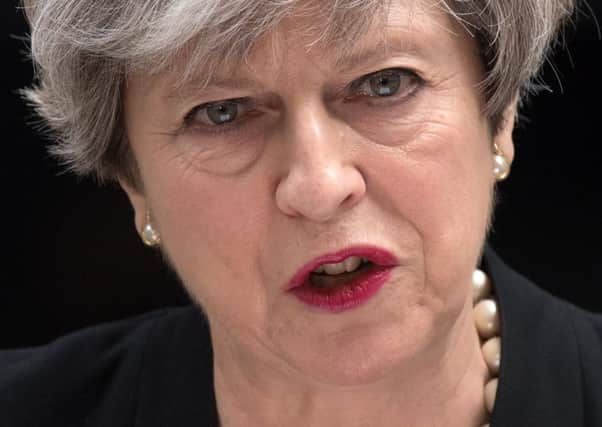 Theresa May addresses the media as she makes a statement in Downing Street following a COBRA meeting to discuss the  Manchester terror attack. Picture: Getty