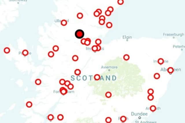 Detail from the interactive map produced by tartan manufacturers Lochcarron of Scotland.