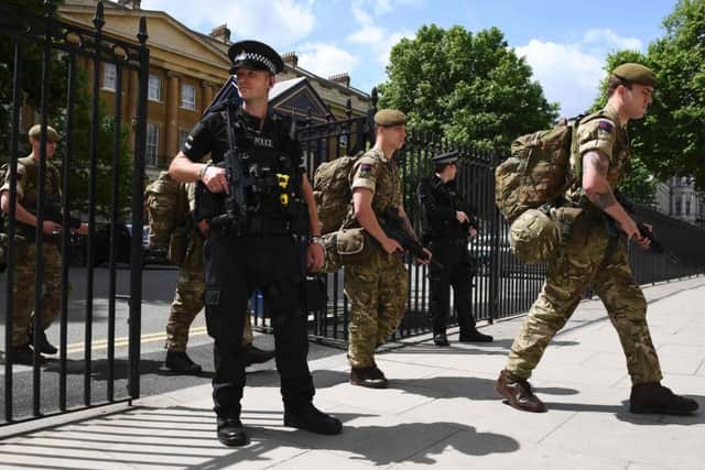 Soldiers at a Ministry of Defence building. Picture: Getty Images