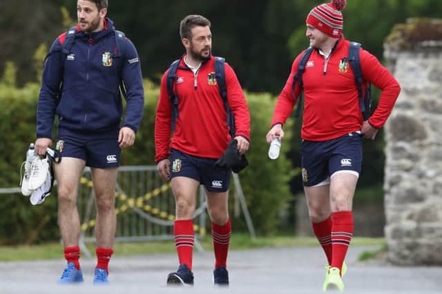 Tommy Seymour, left, Greig Laidlaw and Stuart Hogg at at a British & Irish Lions training session in Ireland. Picture: David Rogers/Getty Images