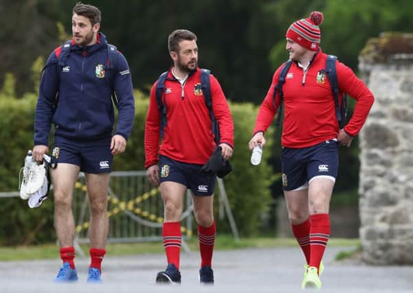 Tommy Seymour, left, Greig Laidlaw and Stuart Hogg at at a British & Irish Lions training session in Ireland. Picture: David Rogers/Getty Images
