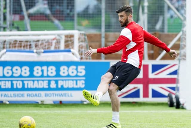Hamilton's Massimo Donati trains ahead of the Premiership play-off first leg at Tannadice. Picture: Ross MacDonald/SNS