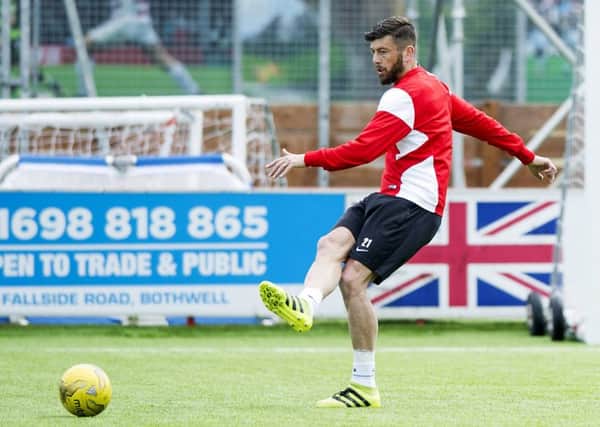 Hamilton's Massimo Donati trains ahead of the Premiership play-off first leg at Tannadice. Picture: Ross MacDonald/SNS