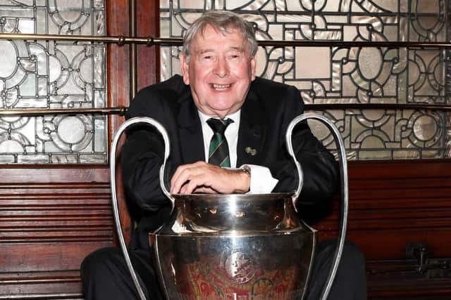 Willie Wallace with the European Cup trophy at  the civic reception to mark the 50th anniversary of Celtic's  victory in 1967.