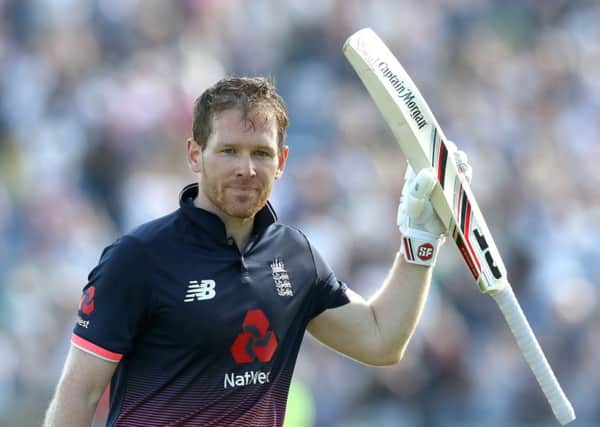 England captain Eoin Morgan acknowledges the crowd as he leaves the field after getting out for 107 in the ODI win over South Africa at Headingley. Picture: Martin Rickett/PA Wire